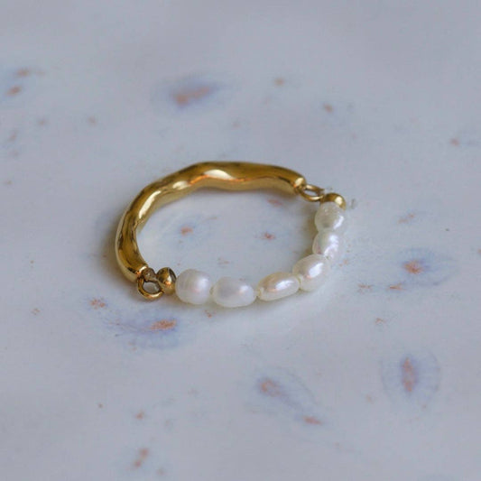 Hubert Pearl/Gold Band Textured Ring