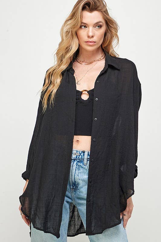 Beach Bound Button Down Black