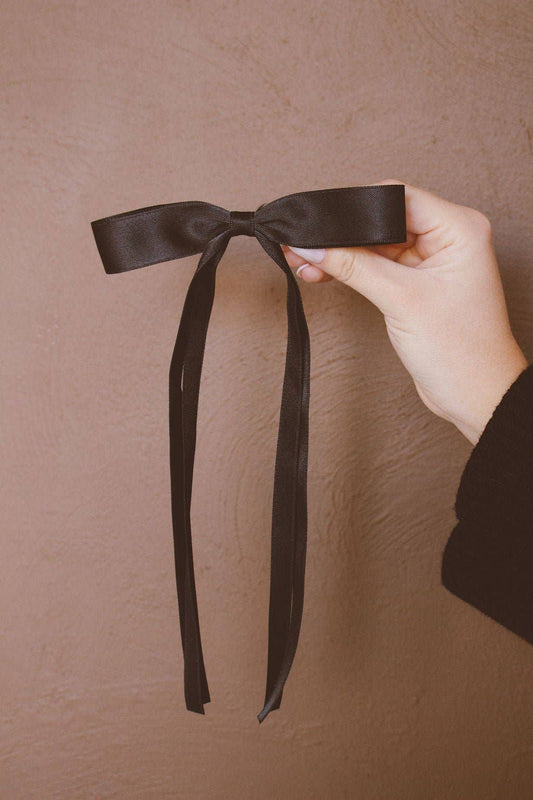 Satin Ribbon Bow Clip: Black