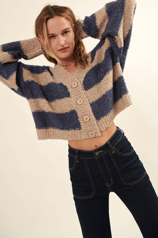 Textured Striped Knit Cardigan