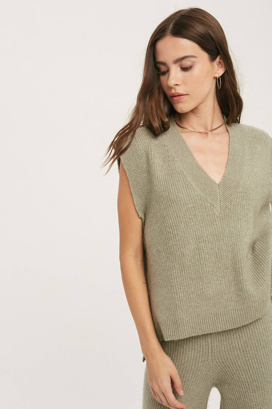 V Neck Sweater Top Olive