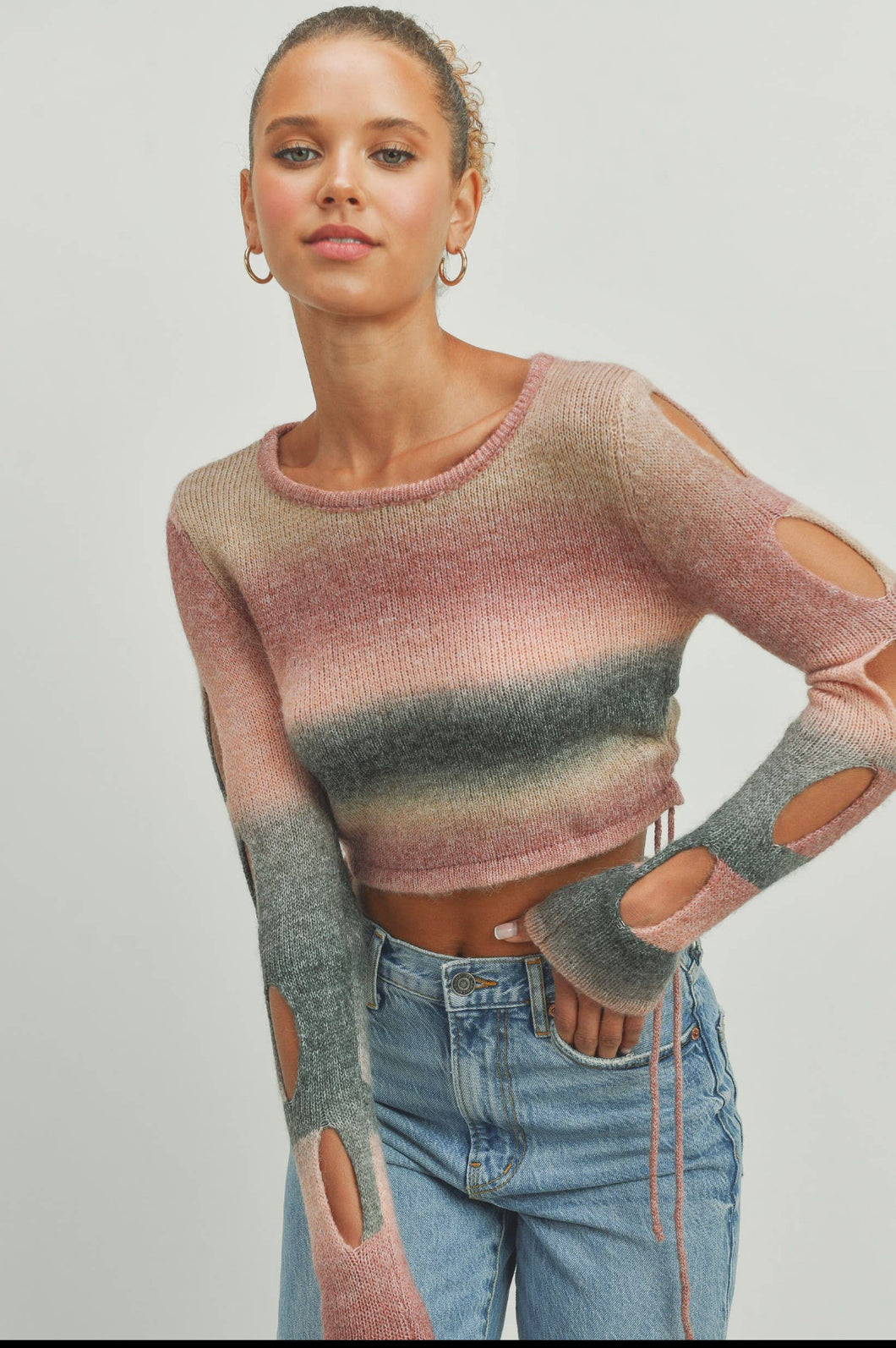 Cutout Sleeve Crop Sweater