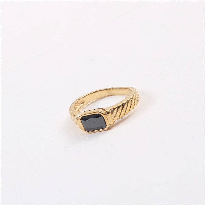 Square Obsidian Ring Black