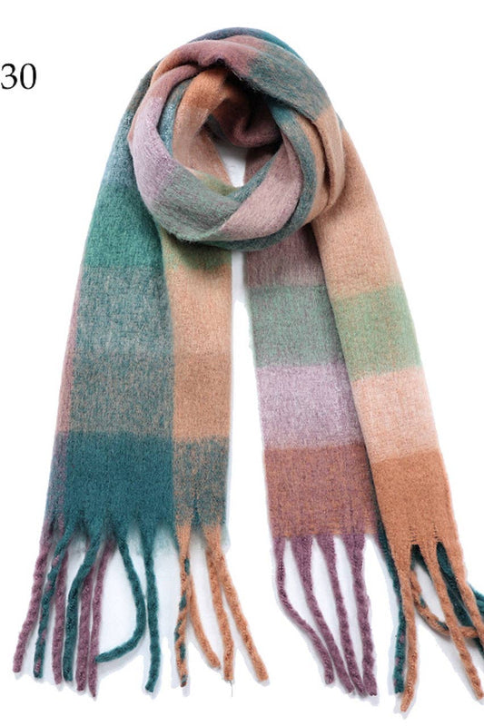 Chunky Oblong Plaid Scarf Purple/Tan