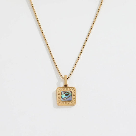 Earl Square Abalone Shell Pendant Necklace