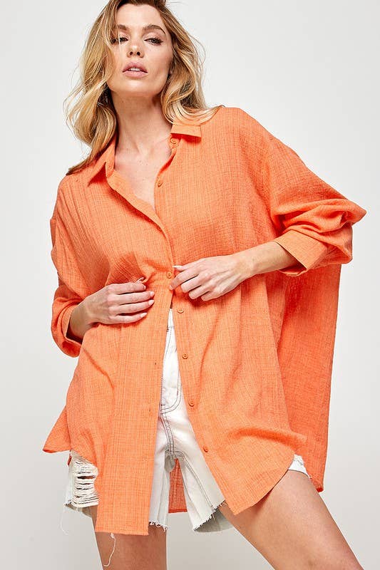 Beach Bound Button Down Orange