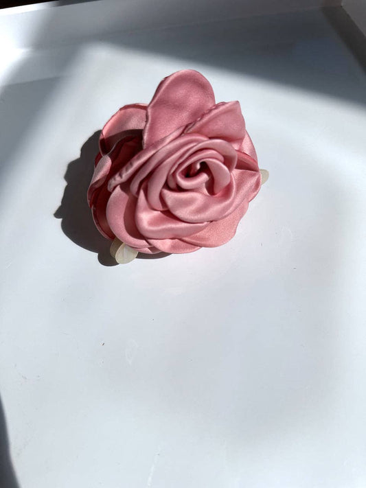 Satin Rose Claw Clip Pink