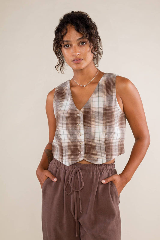 Wren Plaid Button Up Vest