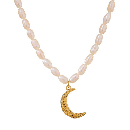 Taletha Crescent Pearl Charm Necklace