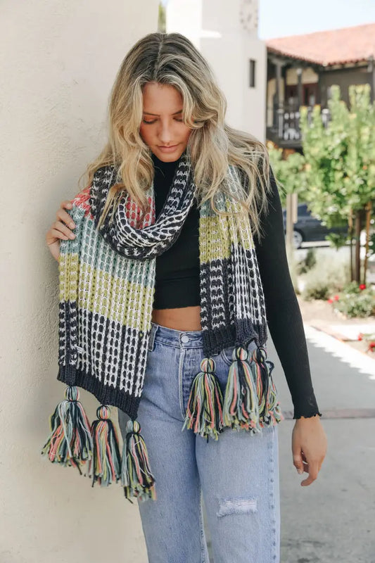 Colorblock Contrast Knit Oversized Scarf