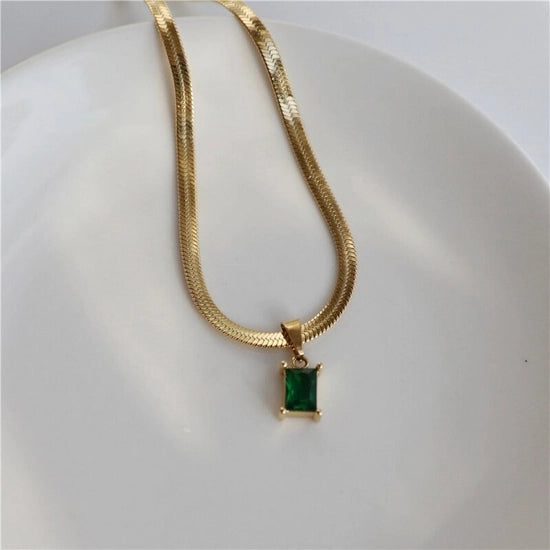 Snake Chain Emerald Charm Necklace